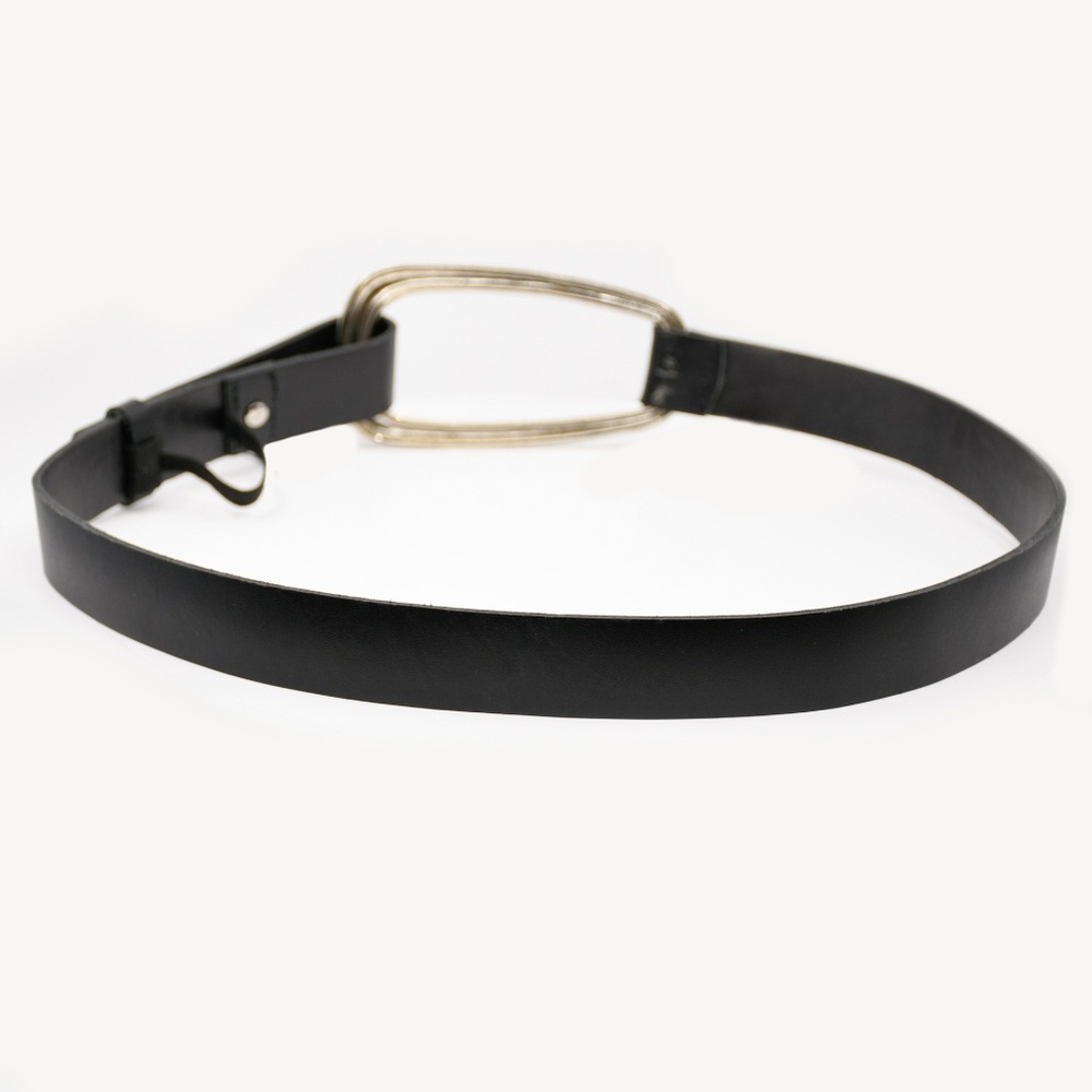 DANIER Black Leather Belt with Buckle Size M - Picture 3 of 8